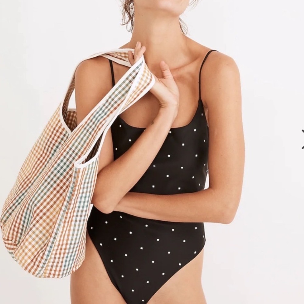 Madewell Second Wave Spaghetti Strap One Piece Swimsuit Black Square Spots NE277
